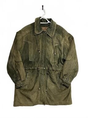 Vtg Y2K Danier Olive Green Super Soft Suede women's Jacket Size S Fits Like L